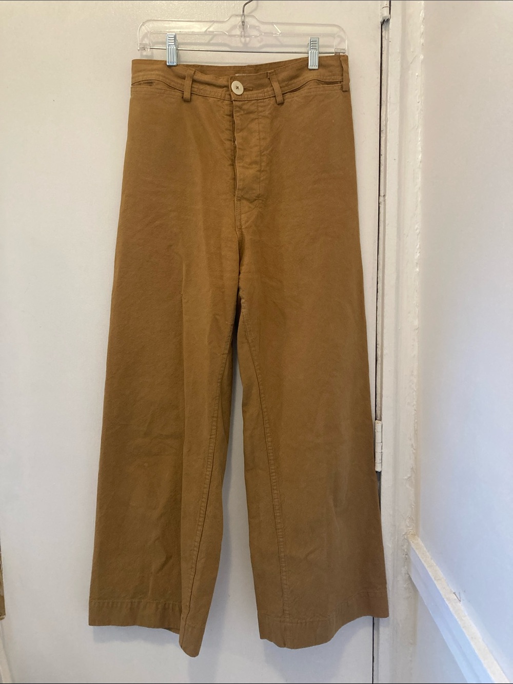 Jesse Kamm High Waist Button Fly Pants Ochre Brown in size Large